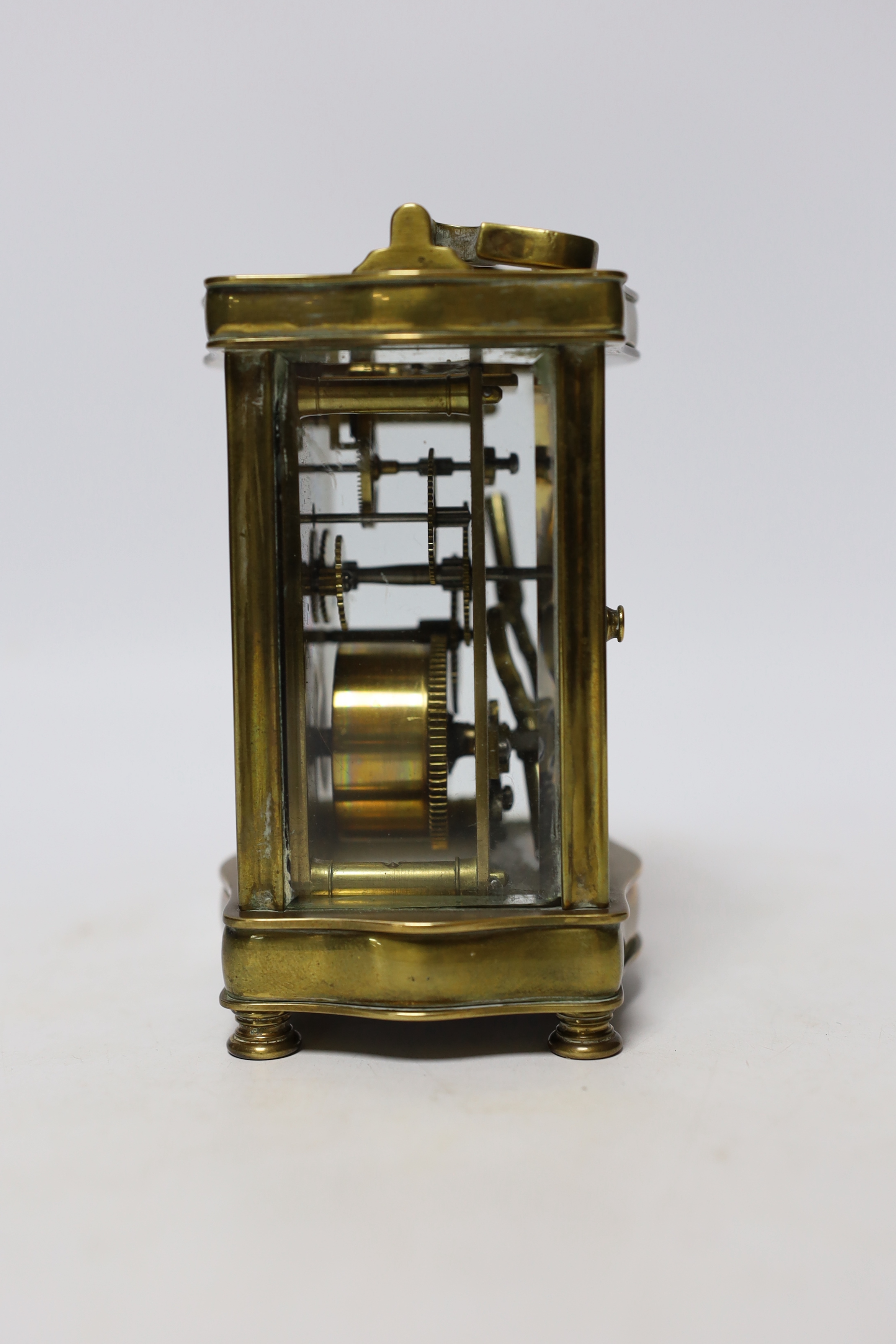 A brass carriage timepiece 12cm high